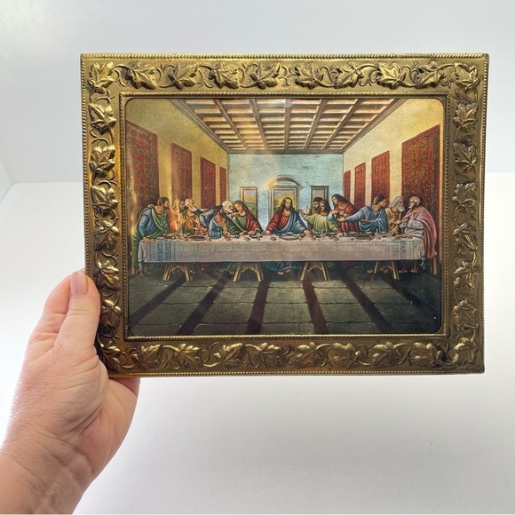 Vintage Last Supper Foil Tin Frame Picture 8 x 10 - Picture 5 of 7